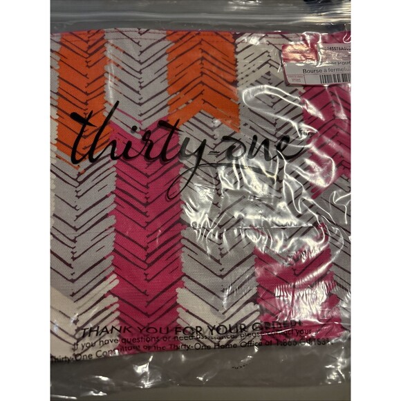 Thirty-One 31 Zipper Pouch Feather Chevron New in Package Pocket Bag Thirty One - Picture 3 of 6